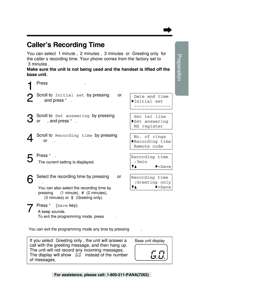 Panasonic KX-TG2382PW, KX-TG2382B, KX-TG2383B, KX-TG2383S operating instructions Caller’s Recording Time 