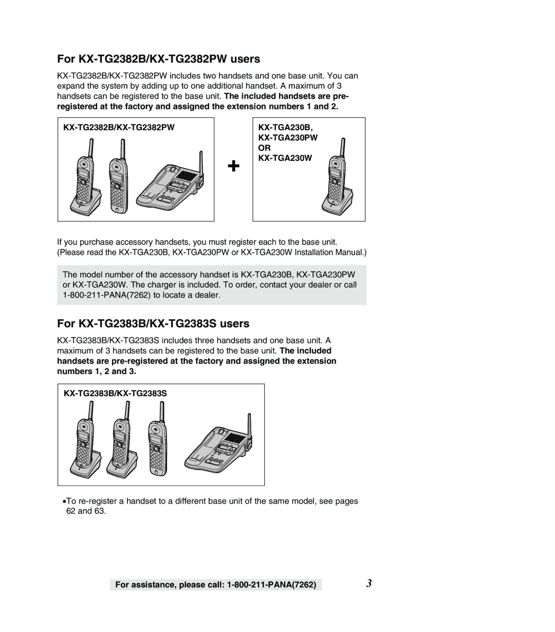 Panasonic KX-TG2382PW, KX-TG2382B, KX-TG2383B, KX-TG2383S For KX-TG2382B/KX-TG2382PW users, KX-TG2383B/KX-TG2383S 