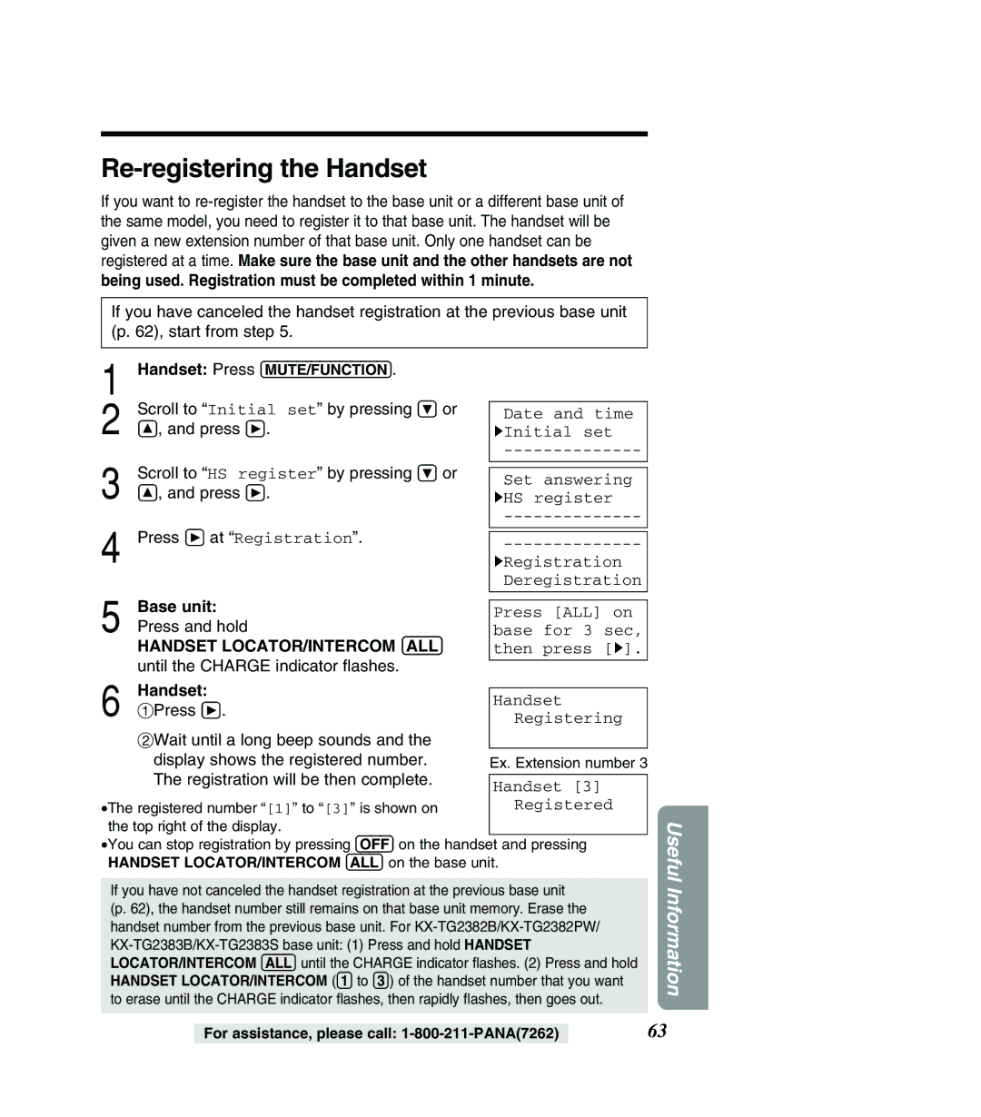 Panasonic KX-TG2382PW, KX-TG2382B, KX-TG2383B, KX-TG2383S operating instructions Re-registering the Handset, #Press á 