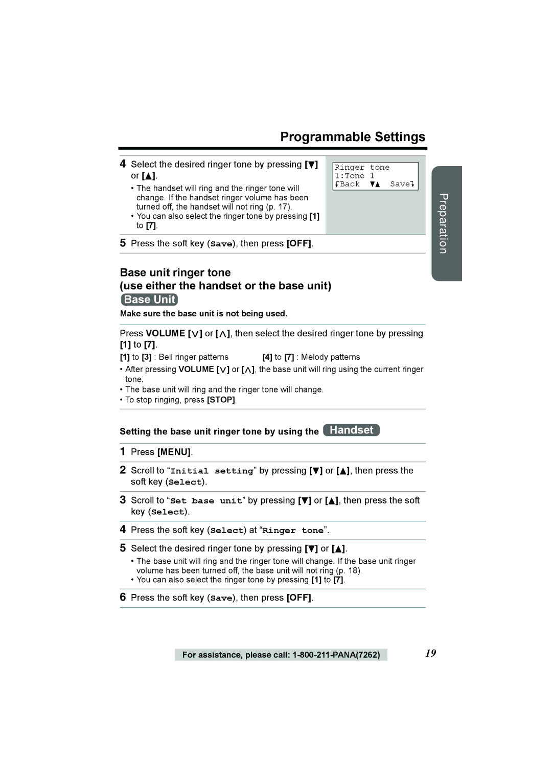 Panasonic KX-TG2386 Select the desired ringer tone by pressing d or B, To 3 Bell ringer patterns To 7 Melody patterns 