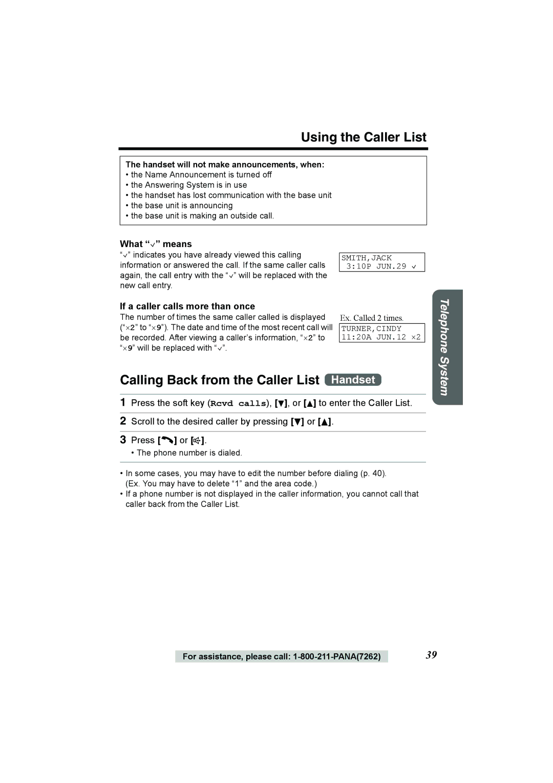 Panasonic KX-TG2386 operating instructions Using the Caller List, Calling Back from the Caller List, What , means 