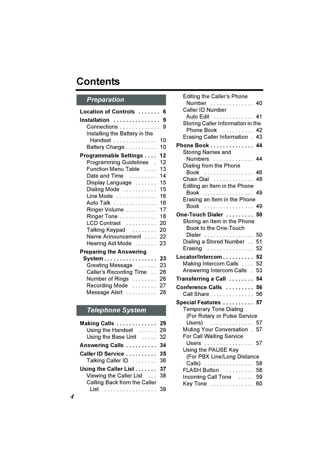 Panasonic KX-TG2386 operating instructions Contents 