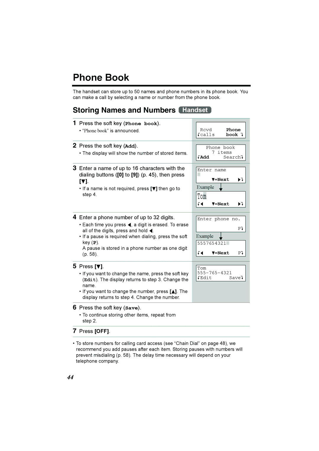 Panasonic KX-TG2386 operating instructions Phone Book, Storing Names and Numbers Handset 