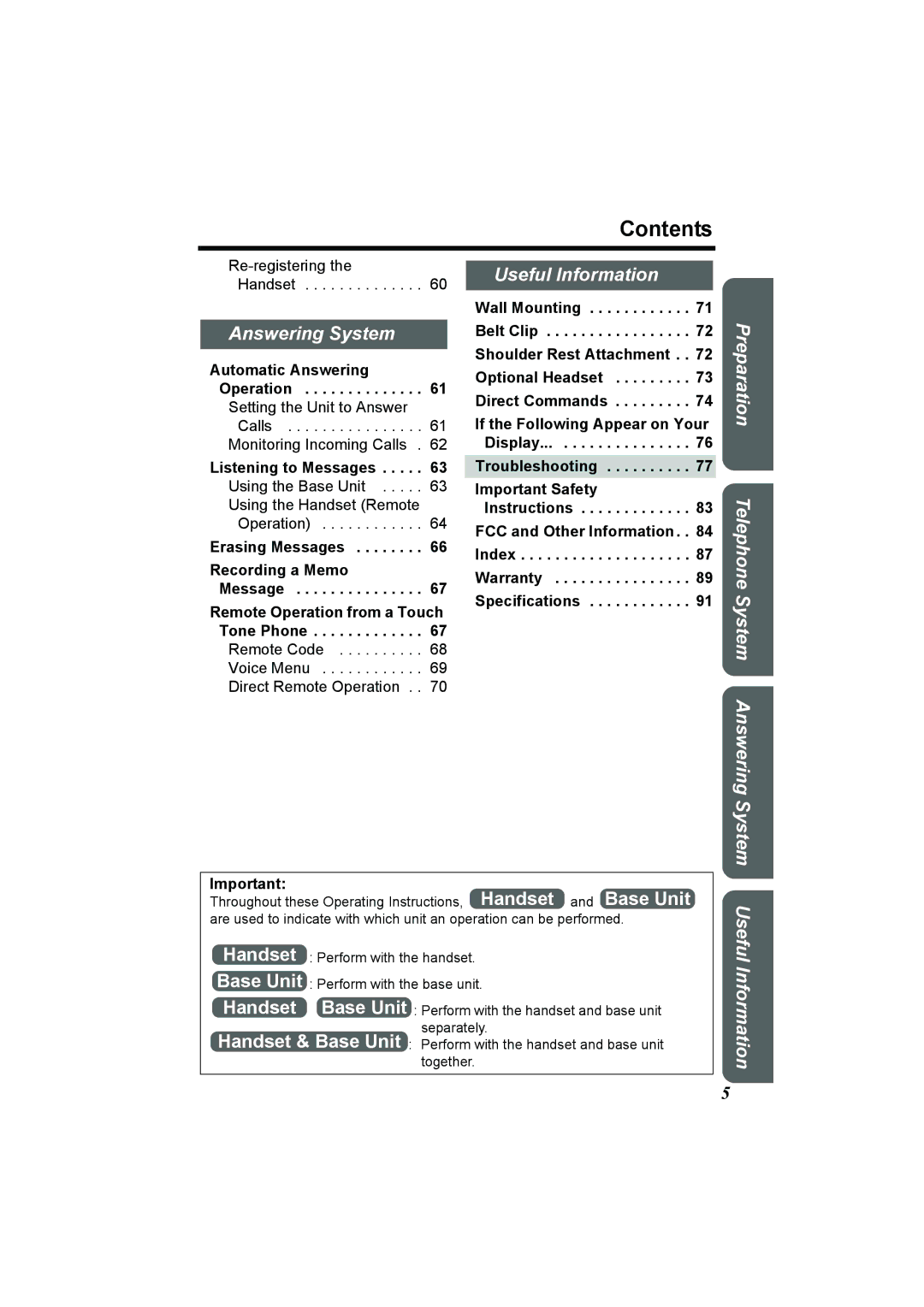 Panasonic KX-TG2386 operating instructions Contents 