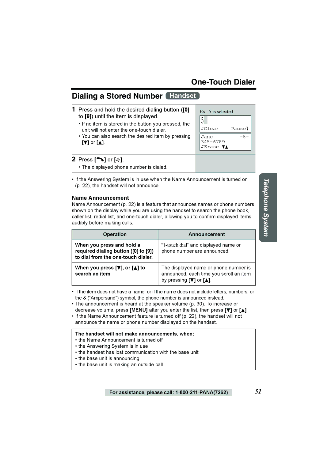 Panasonic KX-TG2386 operating instructions One-Touch Dialer Dialing a Stored Number Handset, Press C or s 