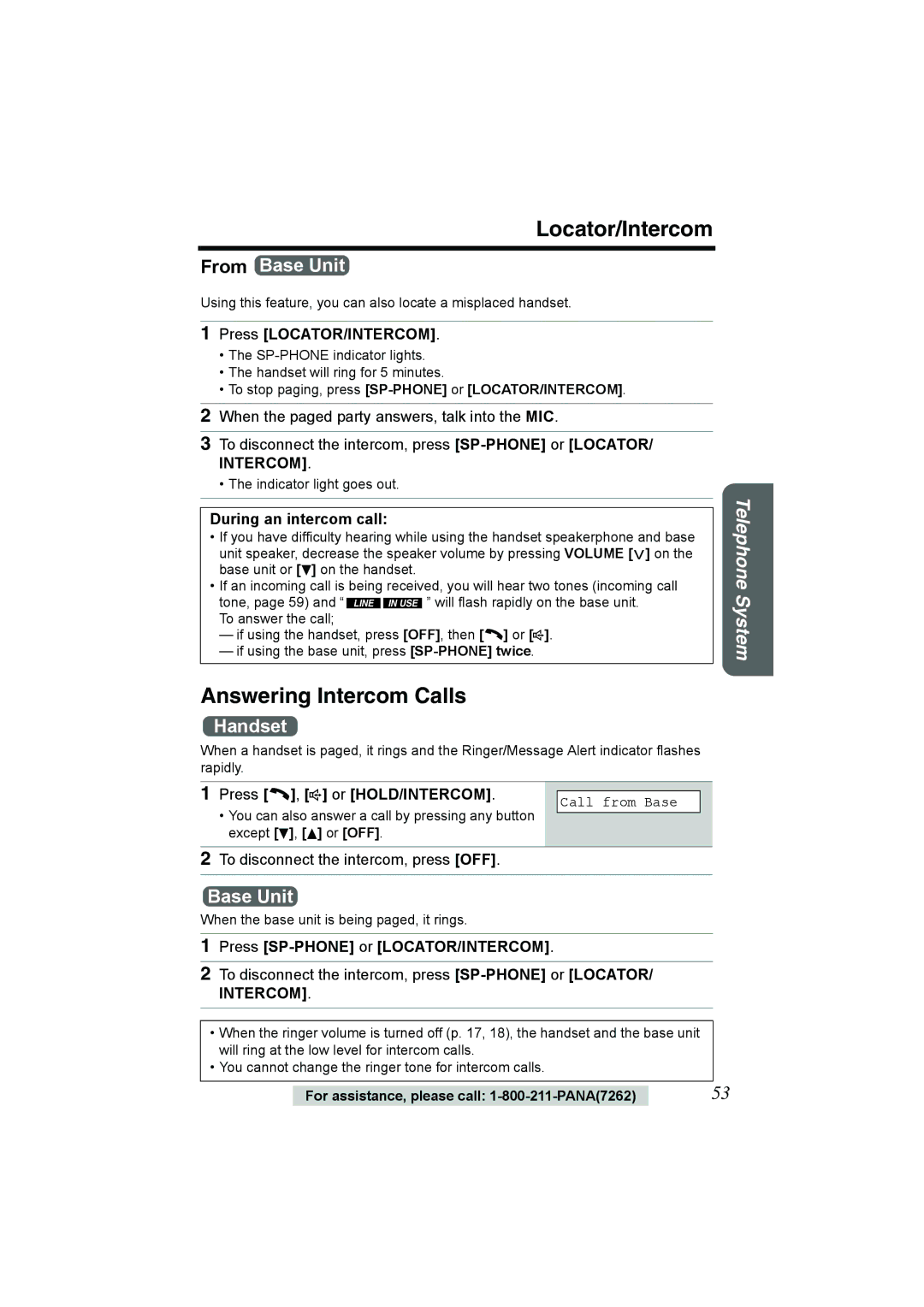 Panasonic KX-TG2386 operating instructions Locator/Intercom, Answering Intercom Calls 