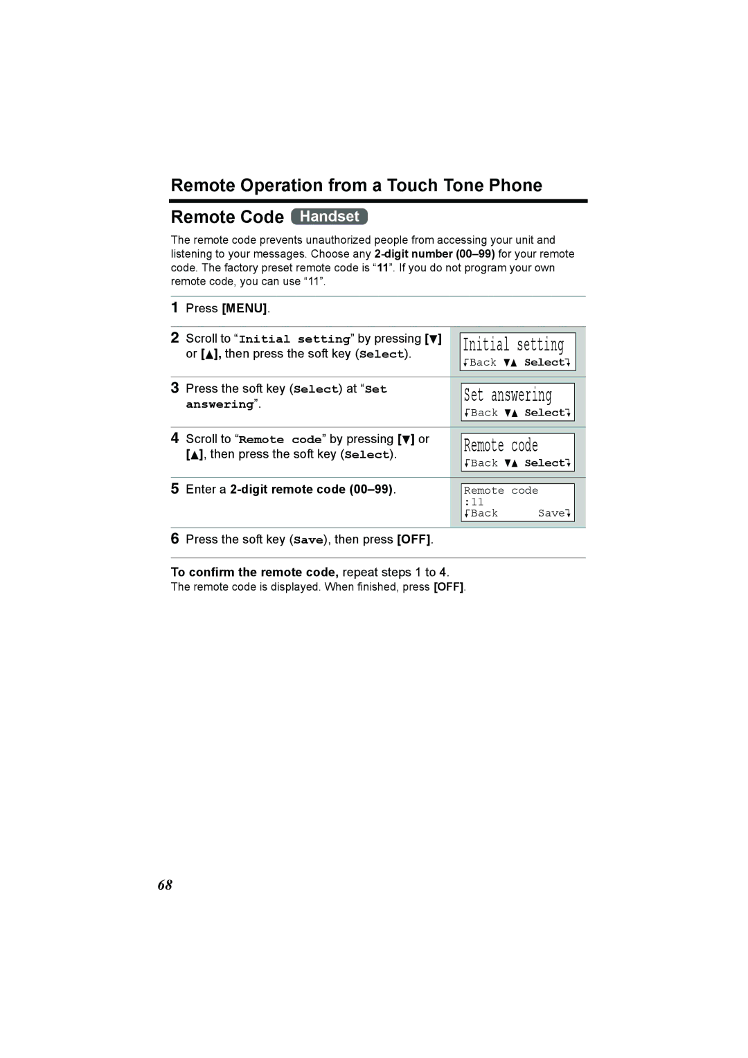 Panasonic KX-TG2386 operating instructions Scroll to Remote code by pressing d or, Enter a 2-digit remote code 