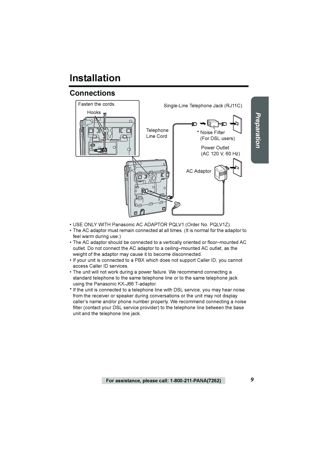 Panasonic KX-TG2386 operating instructions Installation, Connections 