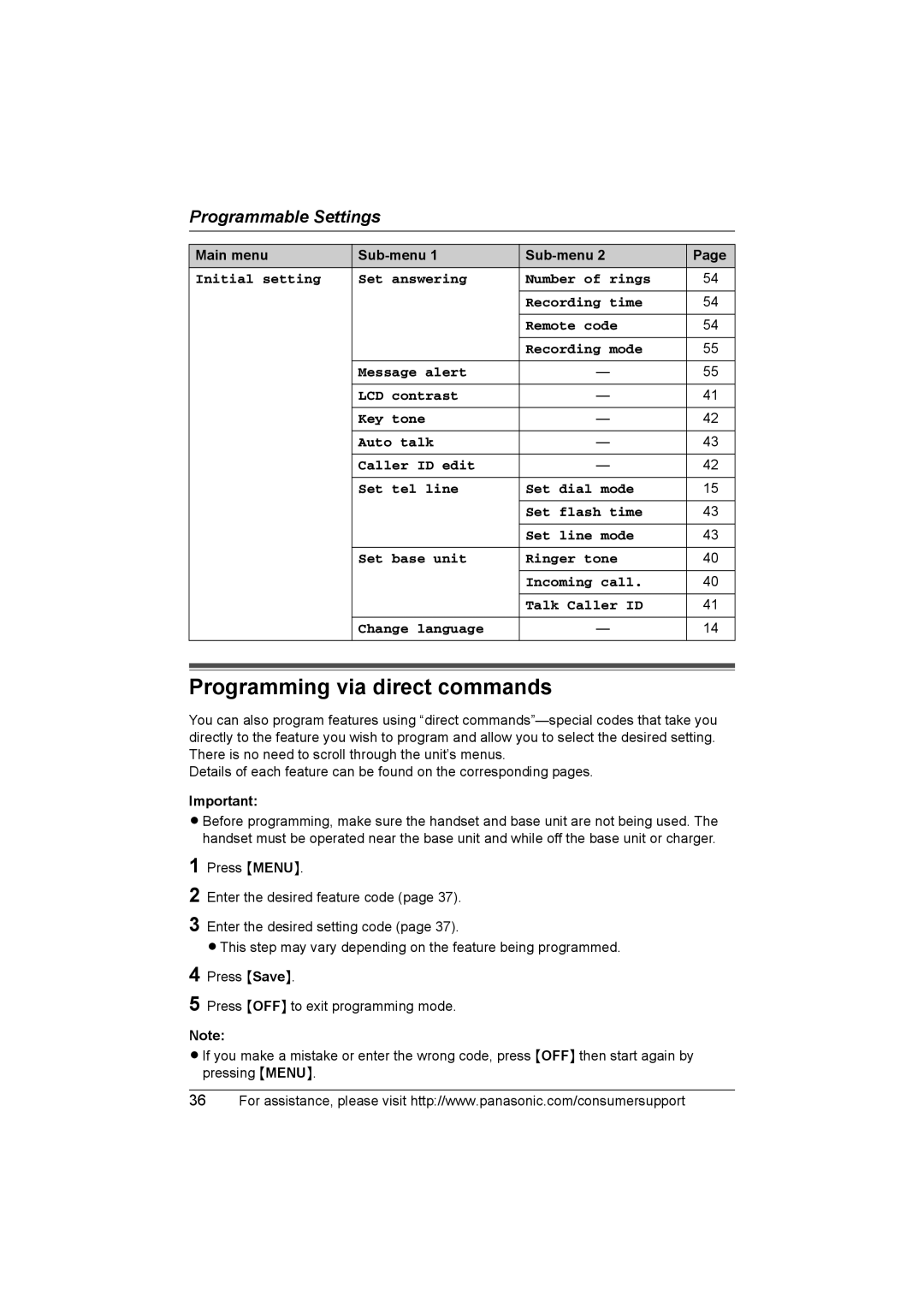 Panasonic KX-TG2388 operating instructions Programming via direct commands 