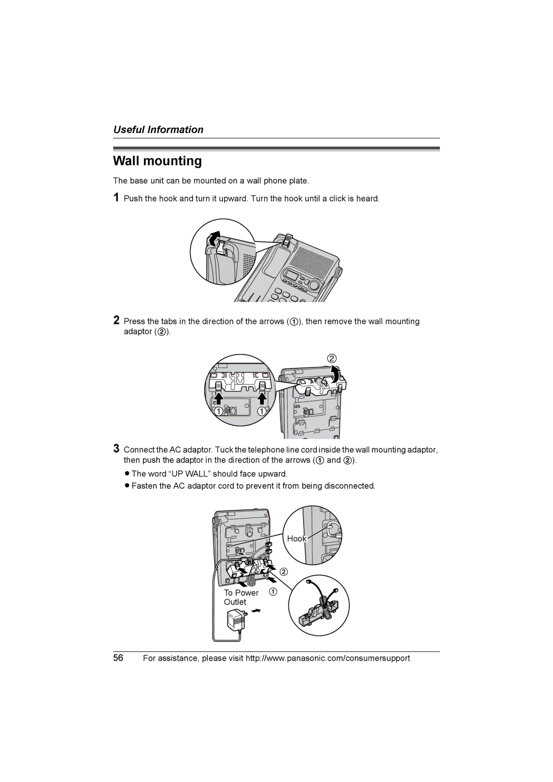 Panasonic KX-TG2388 operating instructions Wall mounting 