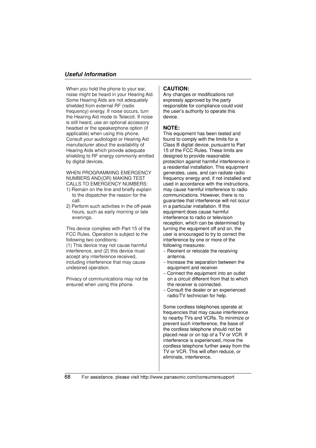 Panasonic KX-TG2388 operating instructions Useful Information 