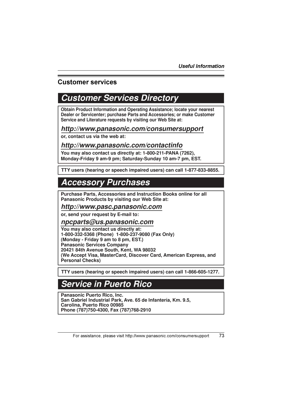 Panasonic KX-TG2388 operating instructions Customer Services Directory, Customer services 