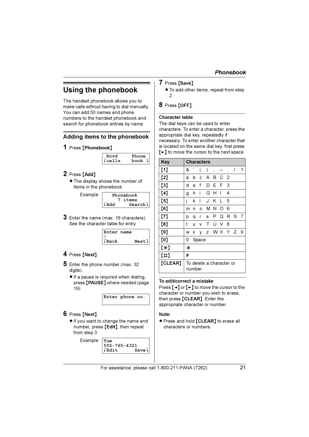 Panasonic KX-TG2420 operating instructions Using the phonebook, Adding items to the phonebook 