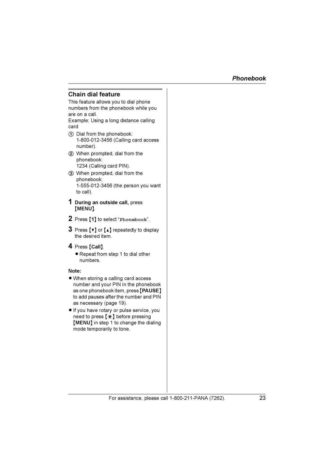 Panasonic KX-TG2420 operating instructions Chain dial feature, During an outside call, press Menu 