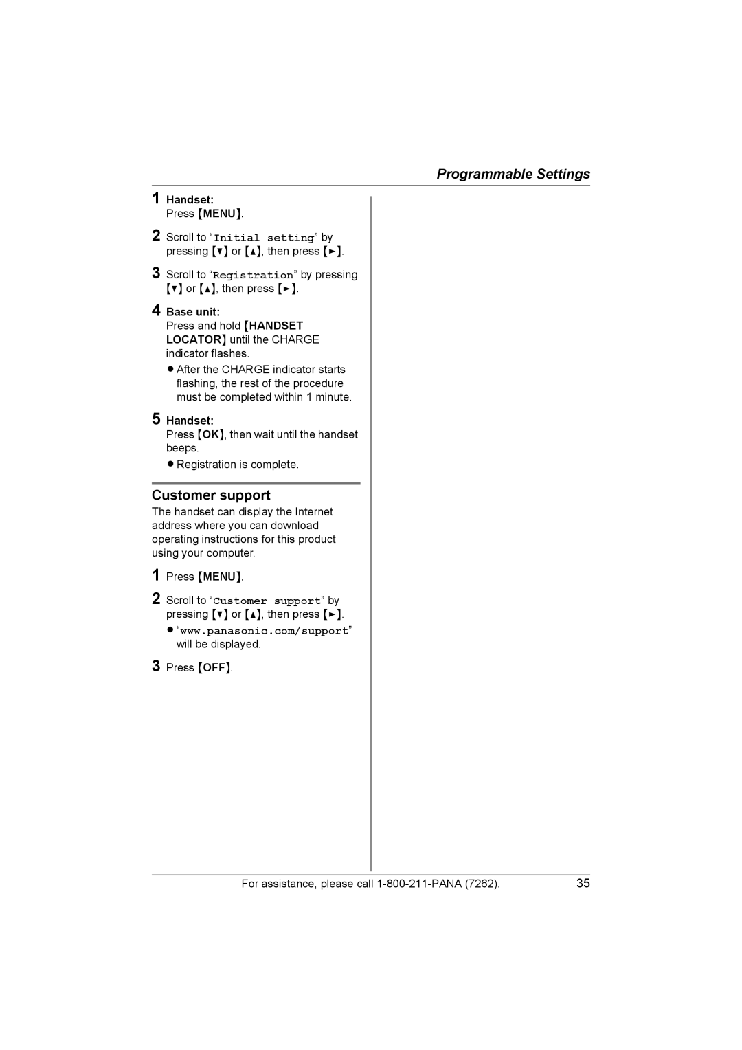 Panasonic KX-TG2420 operating instructions Customer support, Handset 