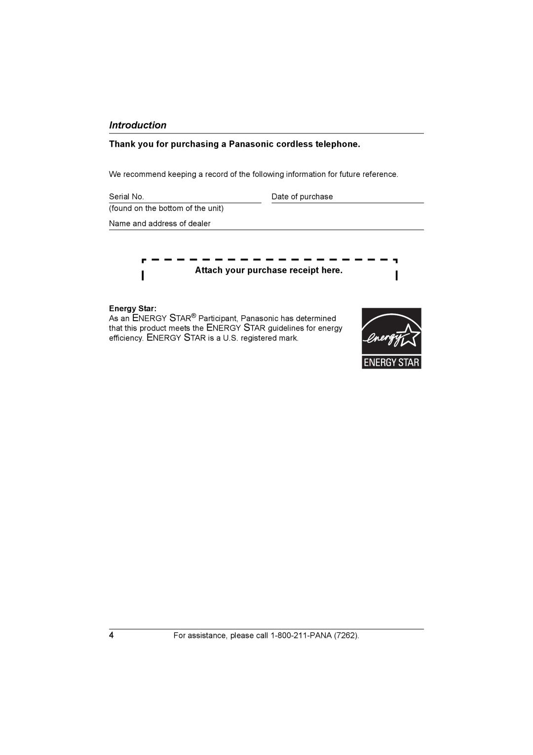 Panasonic KX-TG2420 operating instructions Introduction, Energy Star 