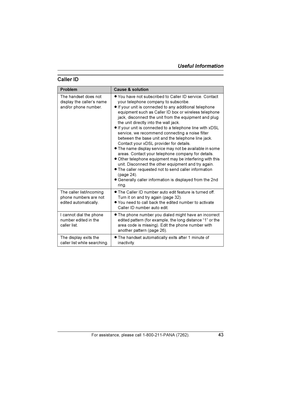 Panasonic KX-TG2420 operating instructions Caller ID 