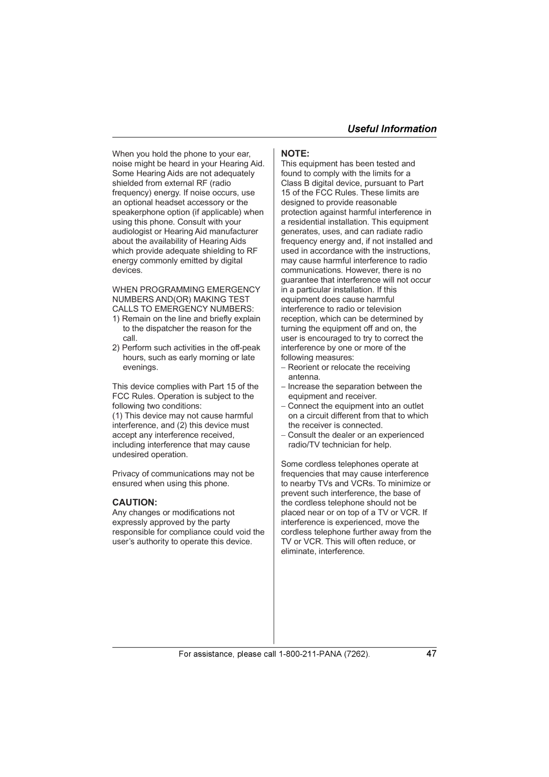 Panasonic KX-TG2420 operating instructions Useful Information 