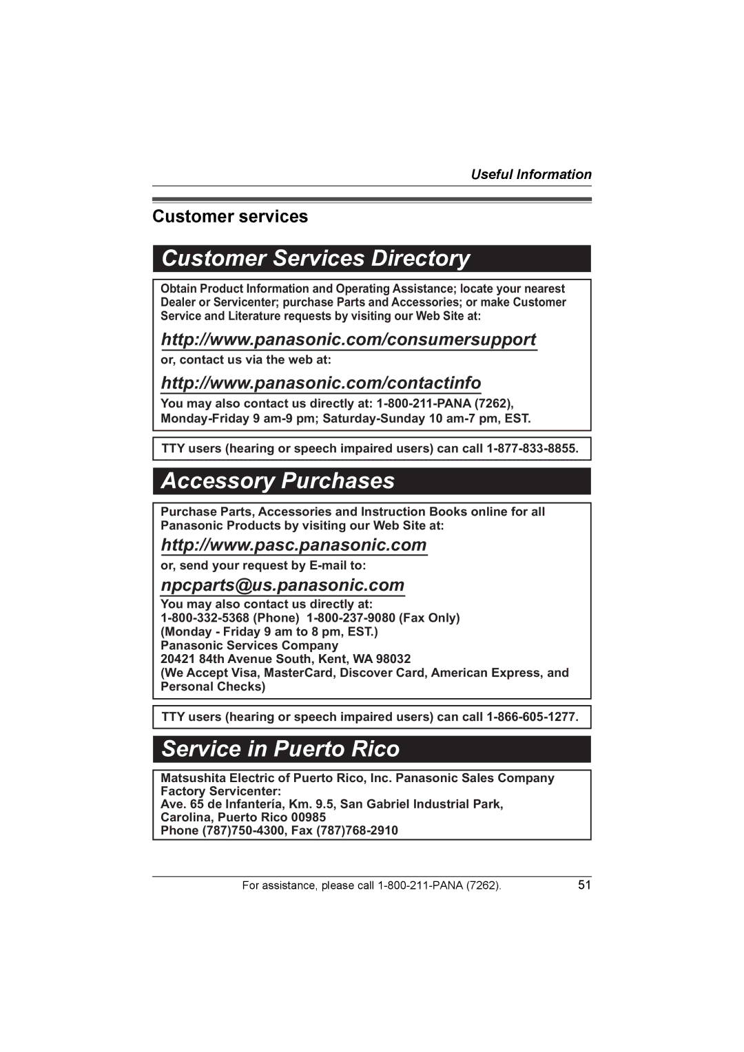 Panasonic KX-TG2420 operating instructions Customer Services Directory, Customer services 