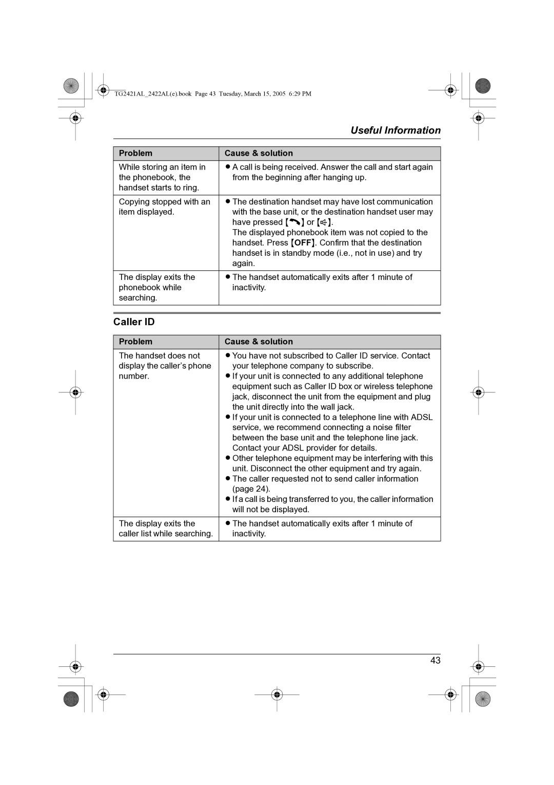 Panasonic KX-TG2421AL operating instructions Caller ID 