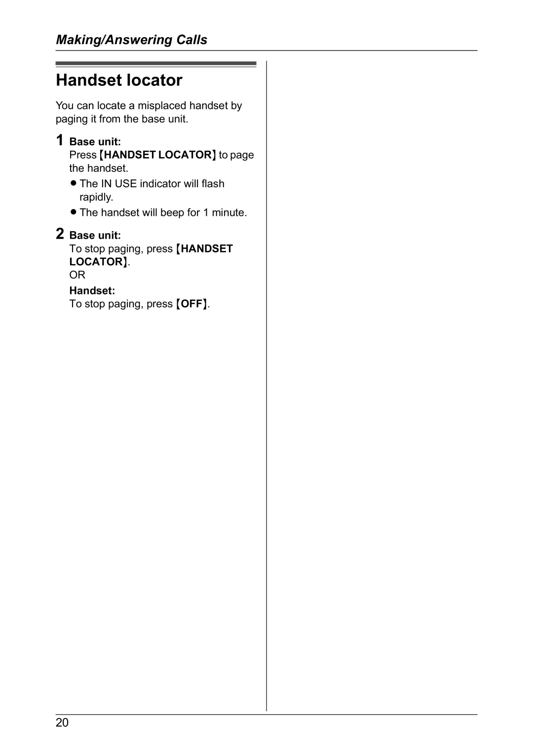 Panasonic KX-TG2421NZ operating instructions Handset locator, Base unit 