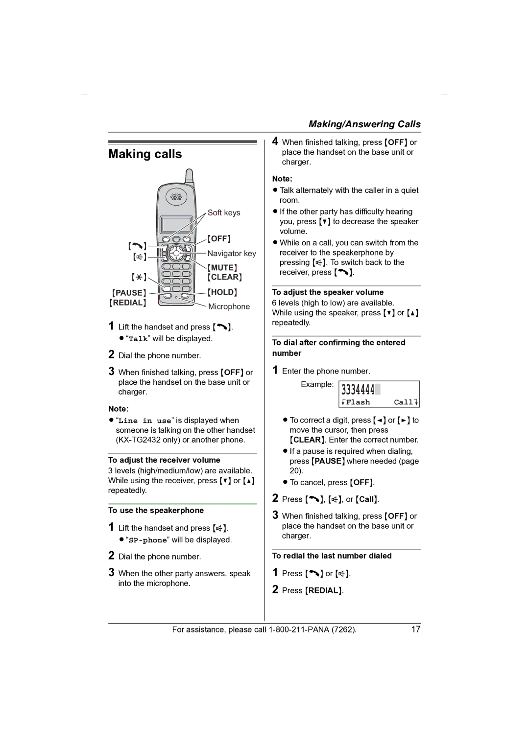 Panasonic KX-TG2431 operating instructions Making calls, KFlash CallL 