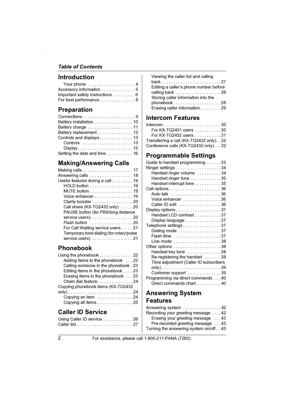 Panasonic KX-TG2431 operating instructions Introduction 