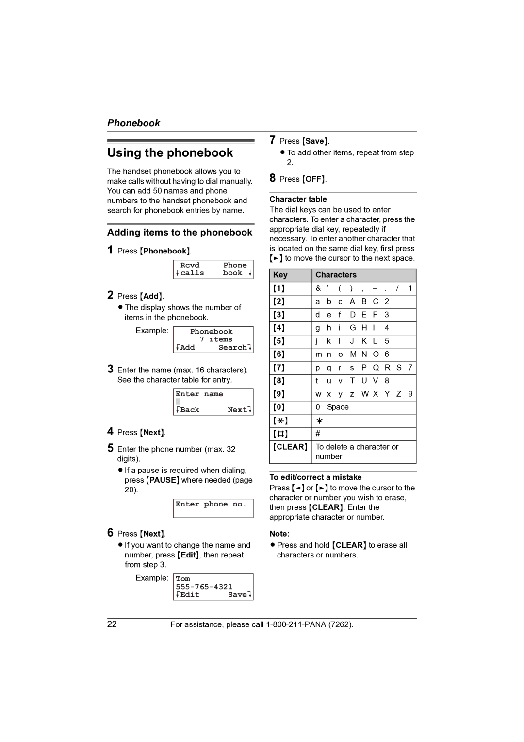 Panasonic KX-TG2431 operating instructions Using the phonebook, Adding items to the phonebook 