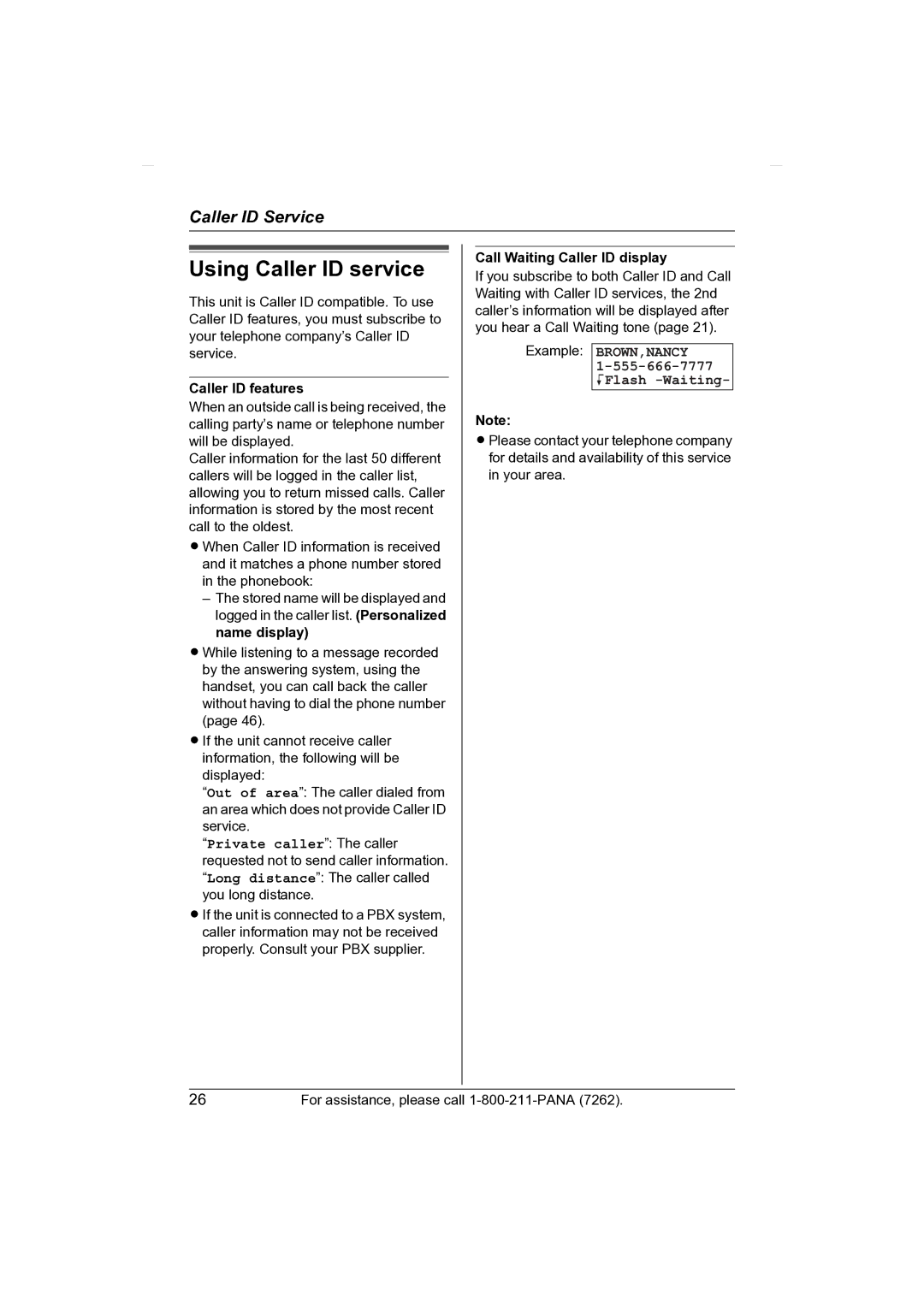 Panasonic KX-TG2431 operating instructions Using Caller ID service, Caller ID features, Call Waiting Caller ID display 