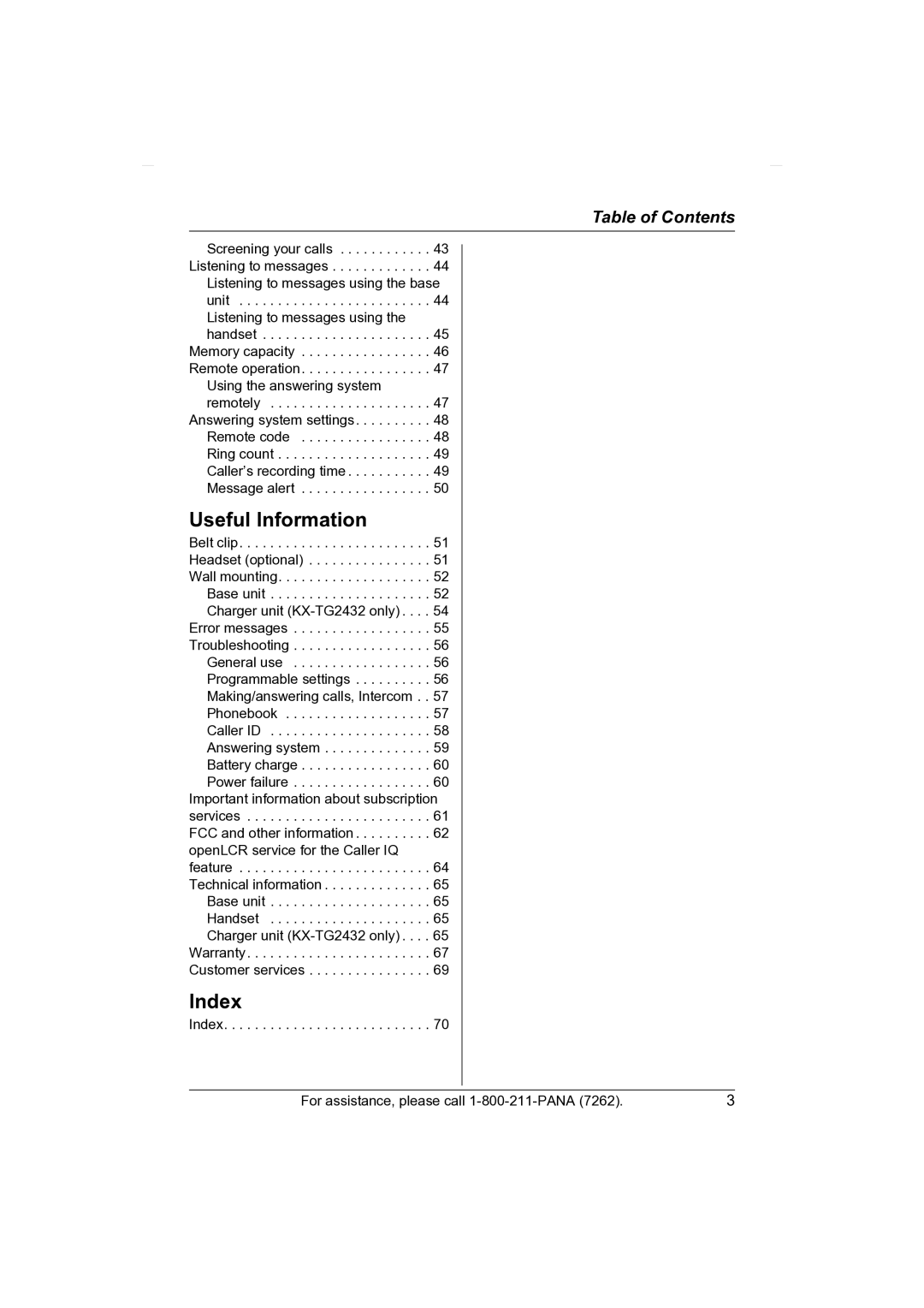 Panasonic KX-TG2431 operating instructions Useful Information 