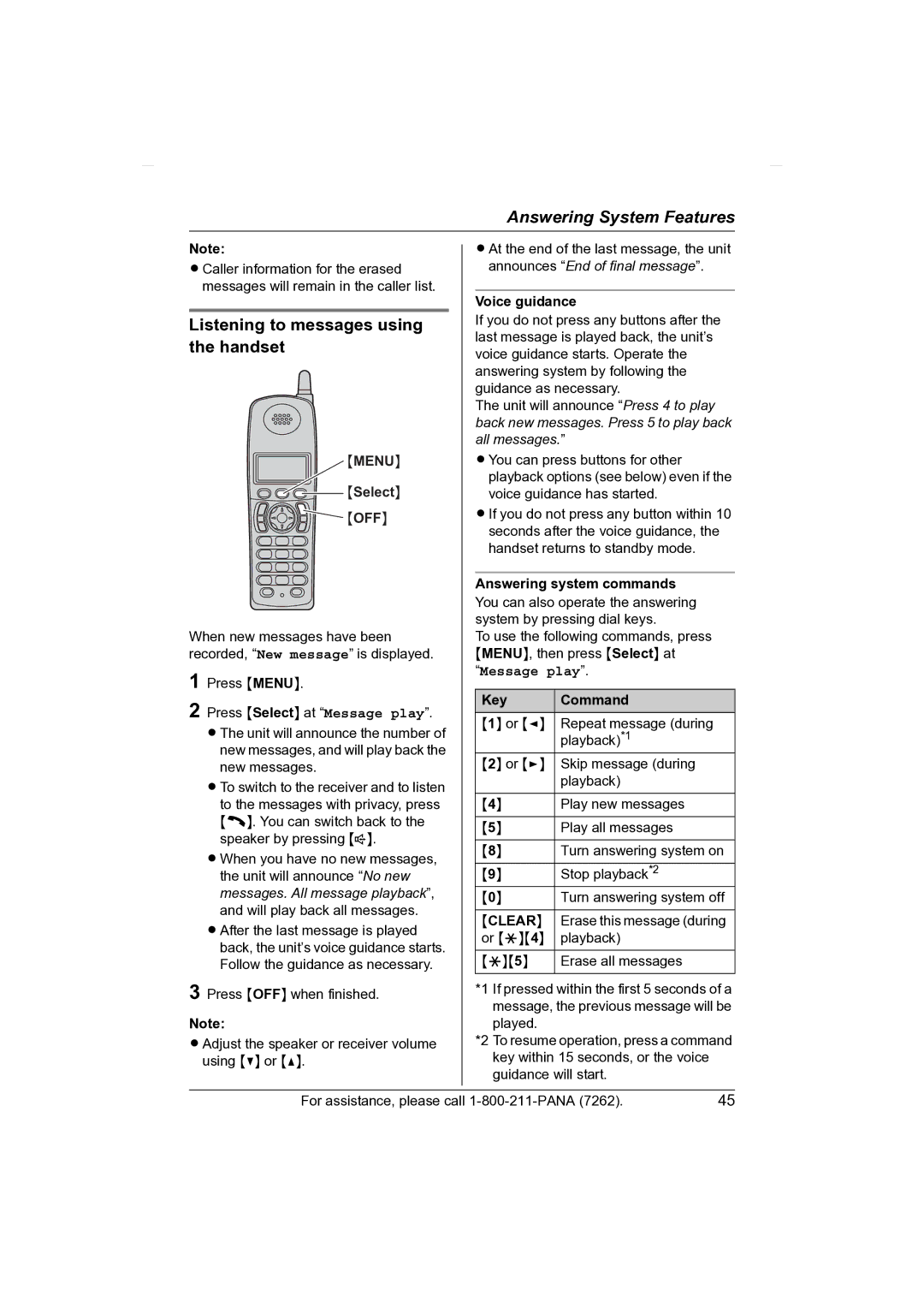 Panasonic KX-TG2431 operating instructions Listening to messages using the handset, Message play 