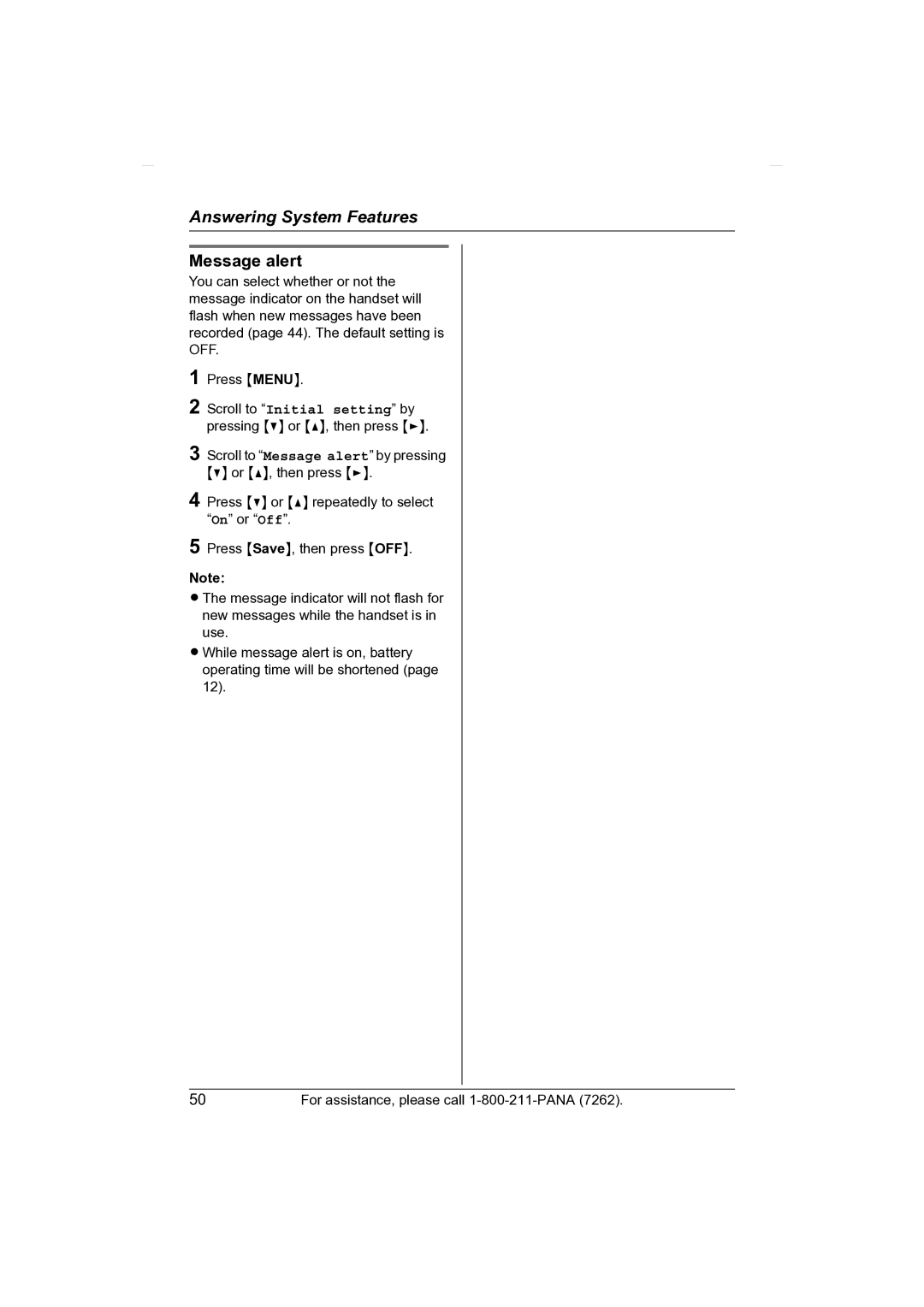 Panasonic KX-TG2431 operating instructions Message alert 