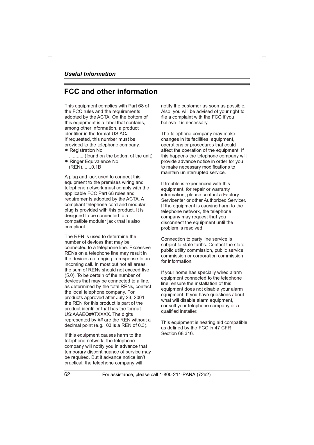 Panasonic KX-TG2431 operating instructions FCC and other information 