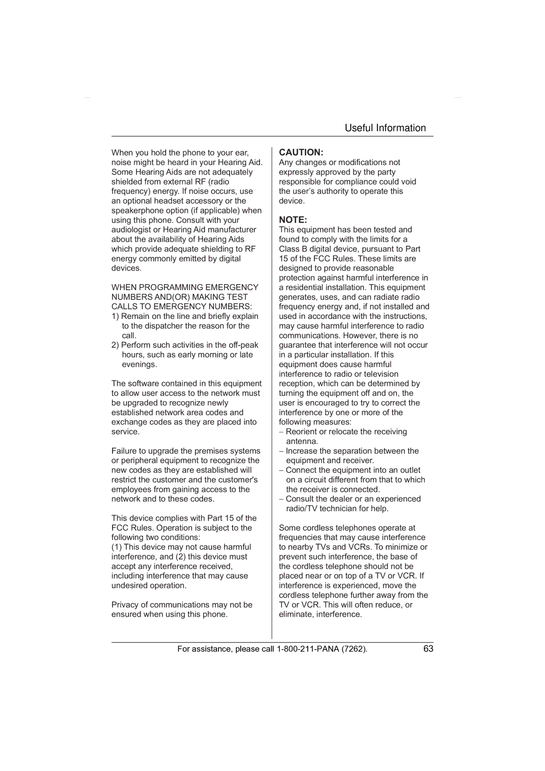 Panasonic KX-TG2431 operating instructions Useful Information 