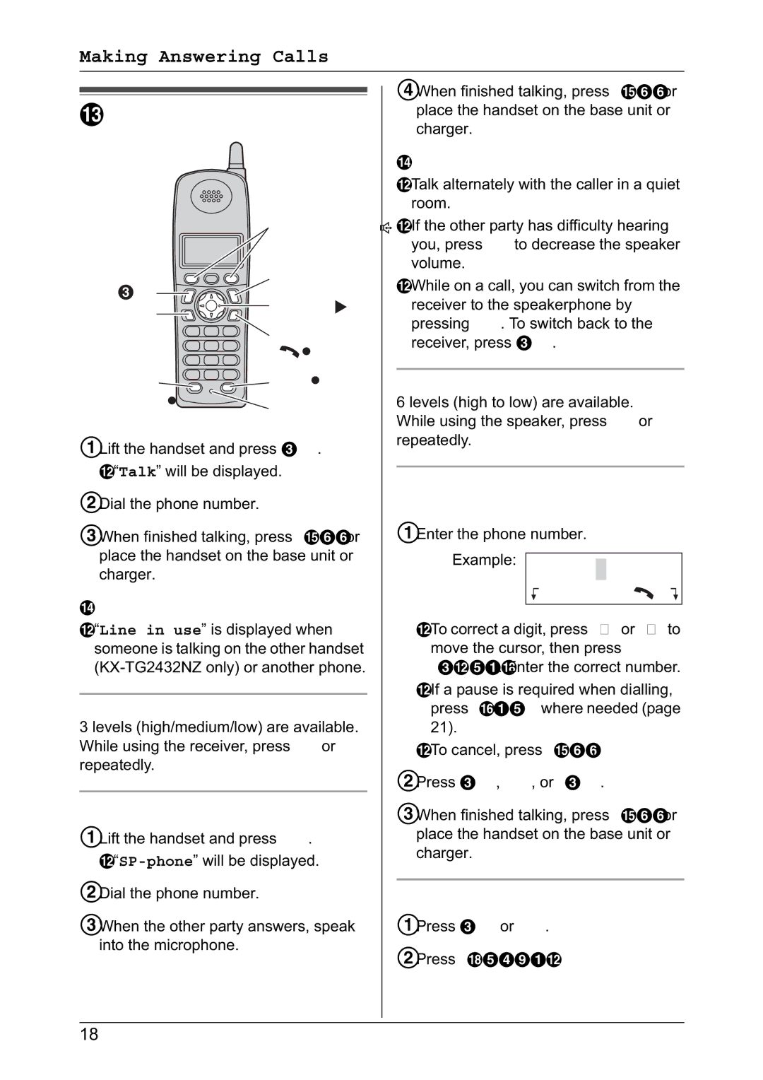 Panasonic KX-TG2431NZ, KX-TG2432NZ operating instructions Making calls, KRecall CallL 