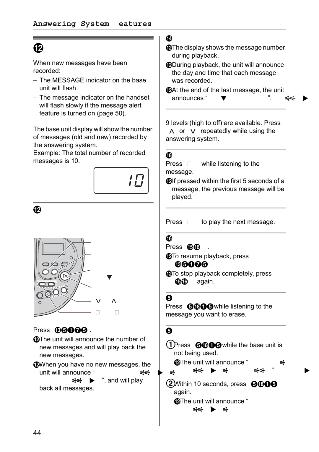 Panasonic KX-TG2431NZ, KX-TG2432NZ operating instructions Listening to messages using the base unit 