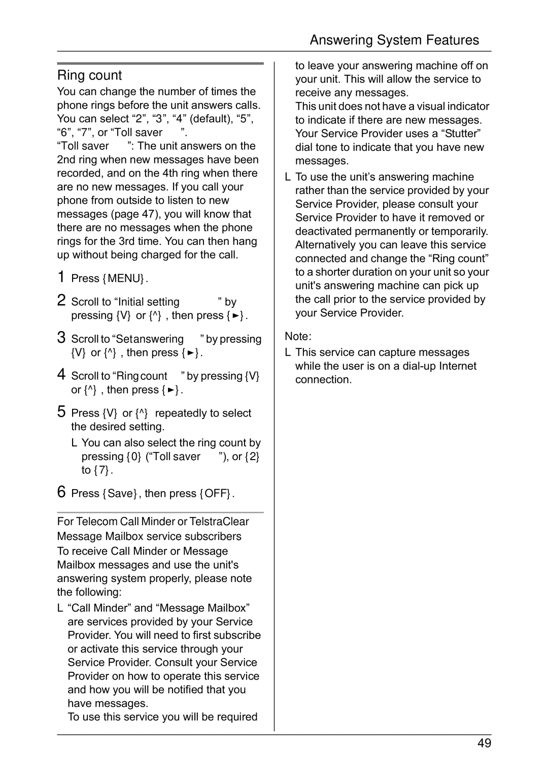 Panasonic KX-TG2432NZ, KX-TG2431NZ operating instructions Ring count 