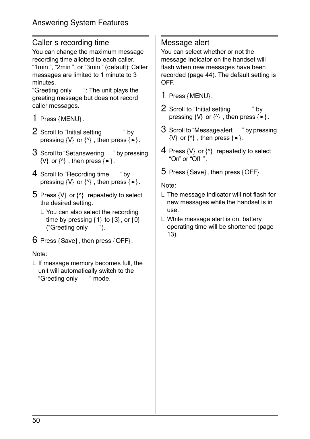 Panasonic KX-TG2431NZ, KX-TG2432NZ operating instructions Caller’s recording time, Message alert 