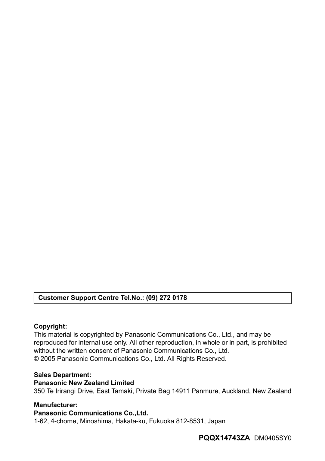 Panasonic KX-TG2431NZ, KX-TG2432NZ operating instructions Manufacturer 