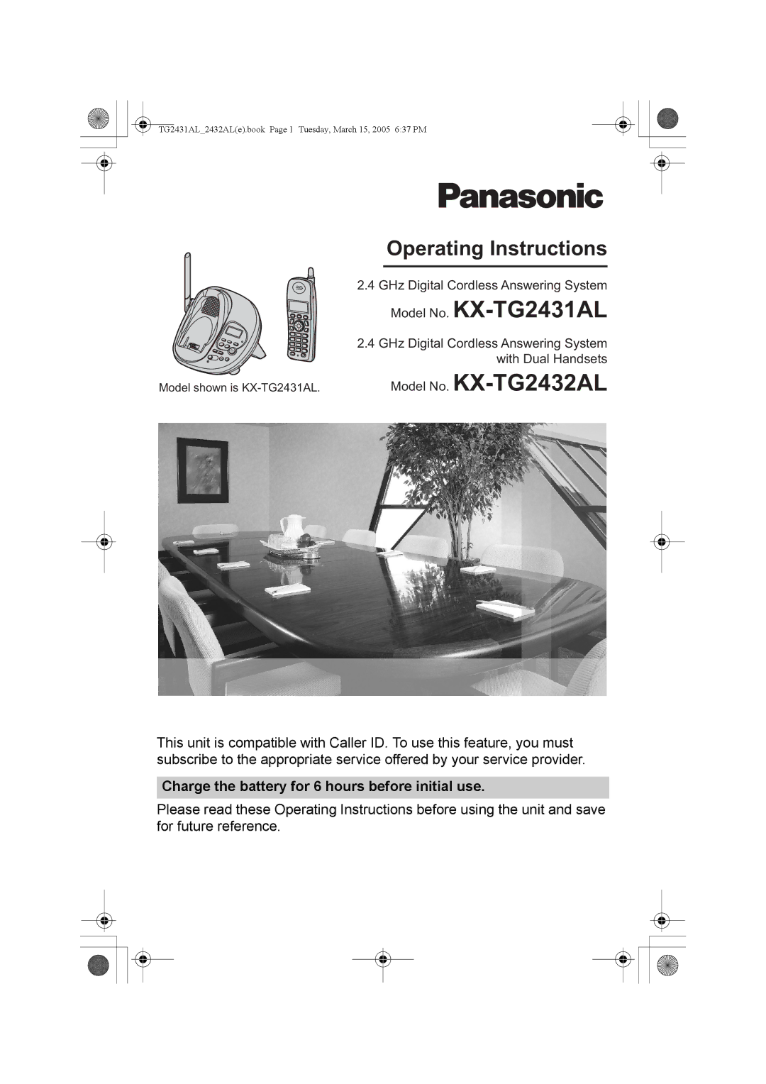 Panasonic KX-TG2431AL operating instructions Model No. KX-TG2432AL, Charge the battery for 6 hours before initial use 