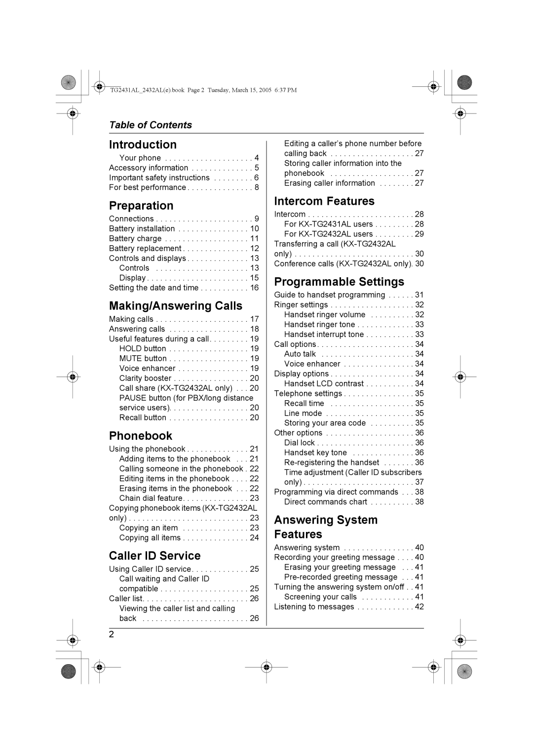 Panasonic KX-TG2432AL, KX-TG2431AL operating instructions Introduction 