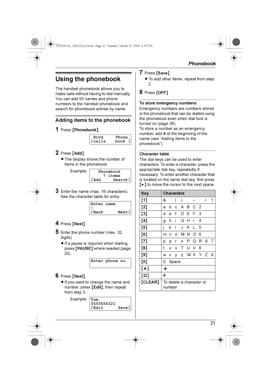 Panasonic KX-TG2431AL, KX-TG2432AL operating instructions Using the phonebook, Adding items to the phonebook 