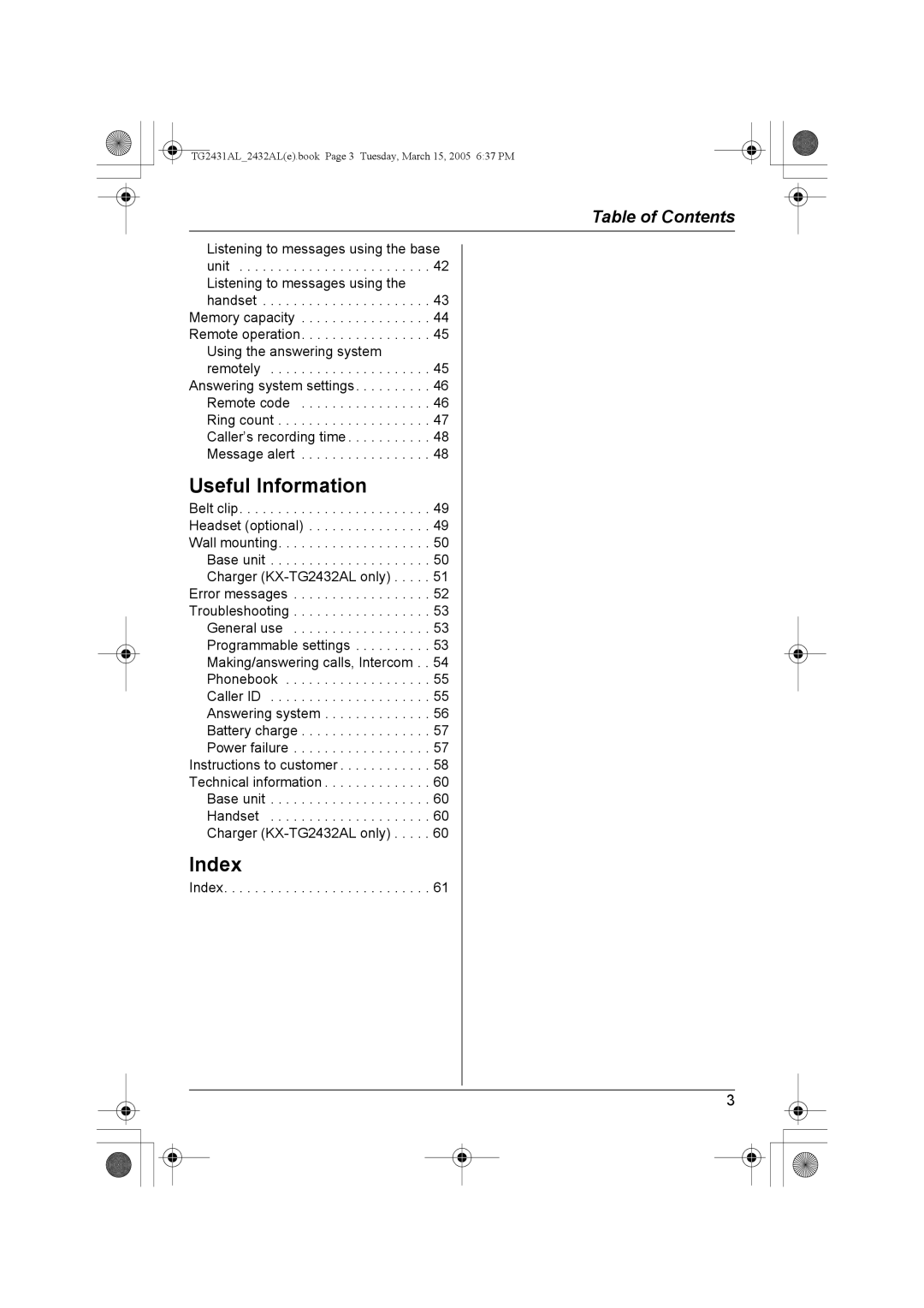 Panasonic KX-TG2431AL, KX-TG2432AL operating instructions Useful Information 