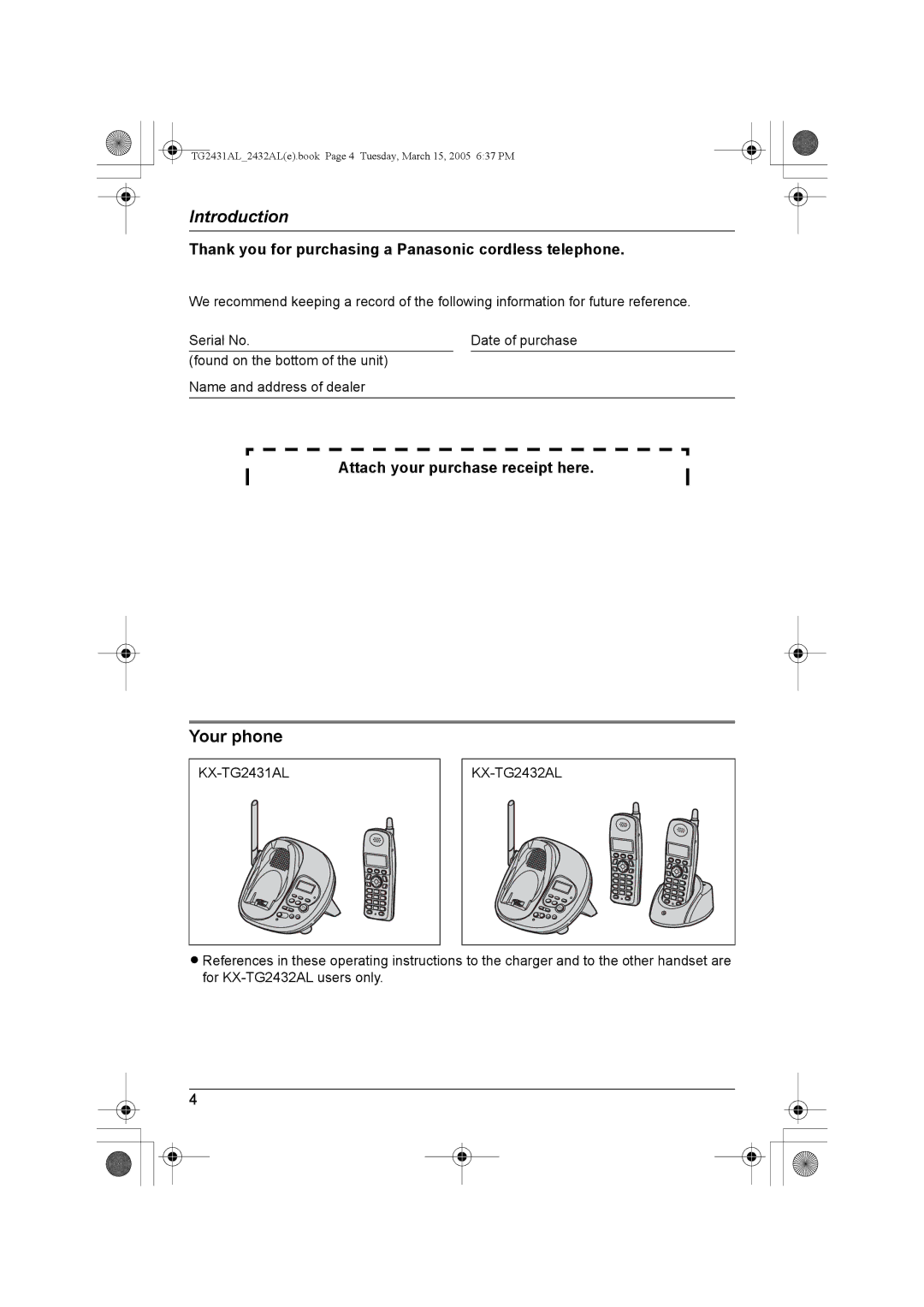 Panasonic KX-TG2432AL, KX-TG2431AL operating instructions Introduction, Your phone 