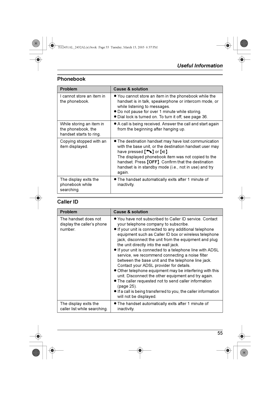 Panasonic KX-TG2431AL, KX-TG2432AL operating instructions Phonebook, Caller ID 