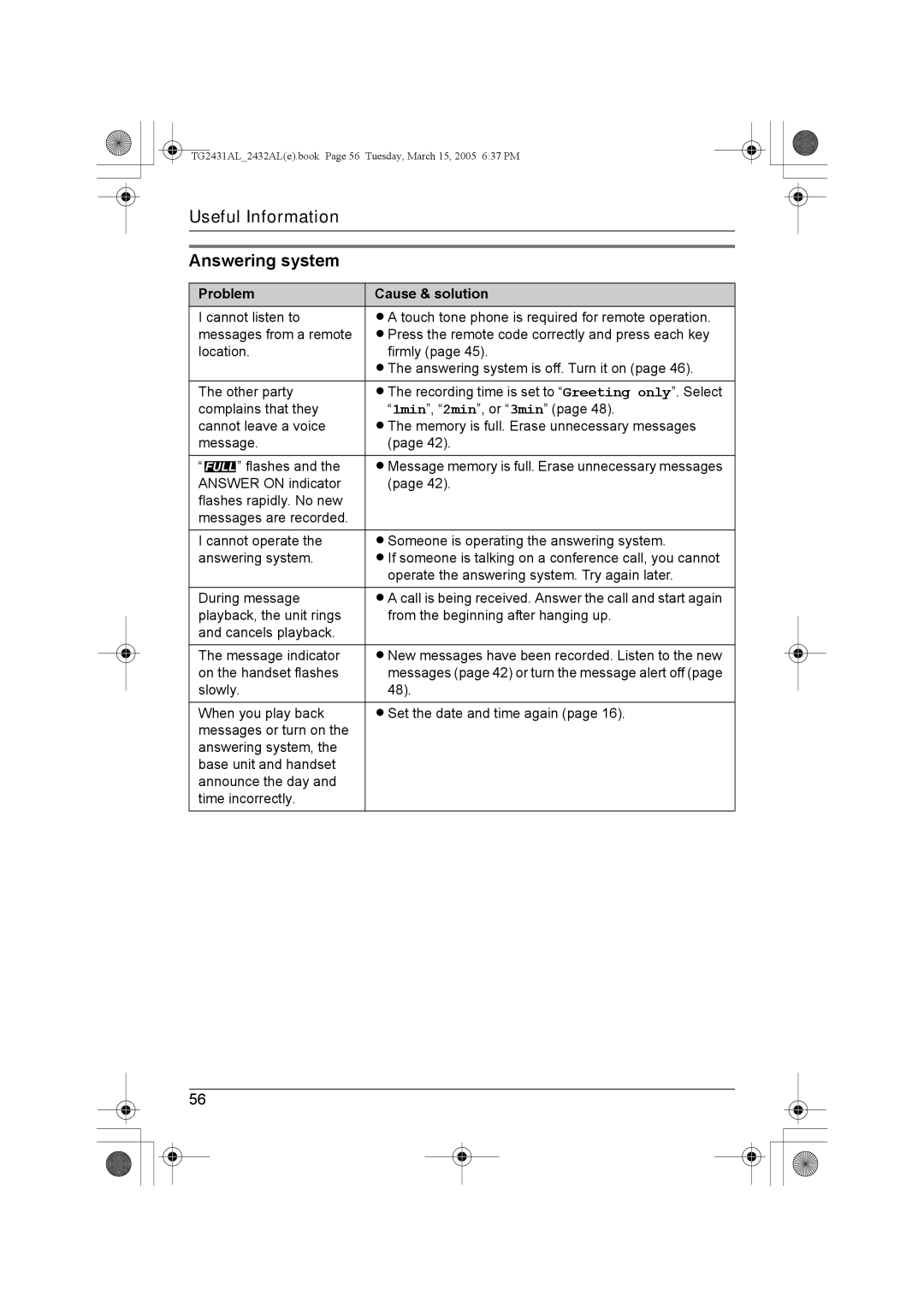 Panasonic KX-TG2432AL, KX-TG2431AL operating instructions Answering system 