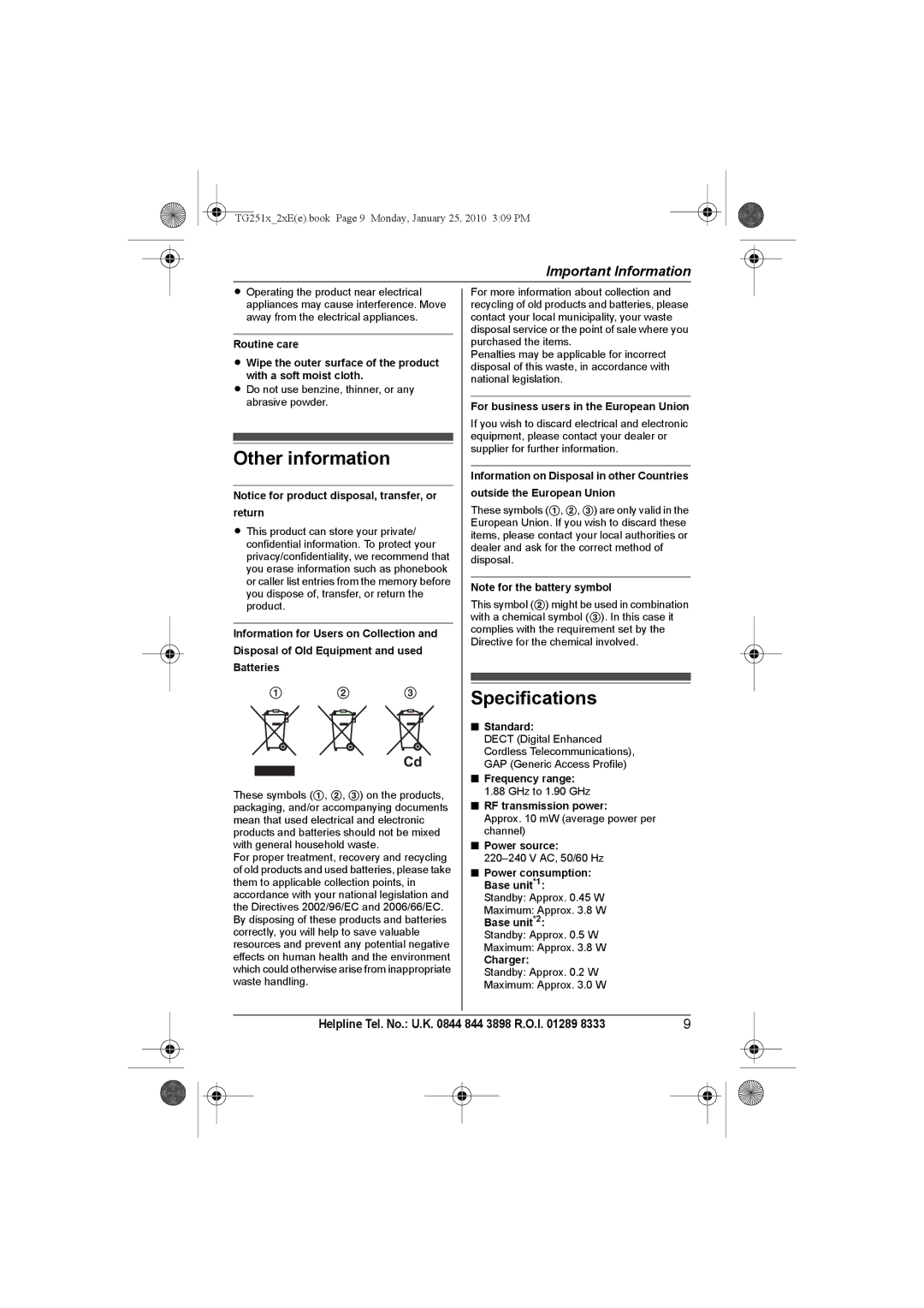 Panasonic KX-TG2524E, KX-TG2523E, KX-TG2521E, KX-TG2522E operating instructions Other information 