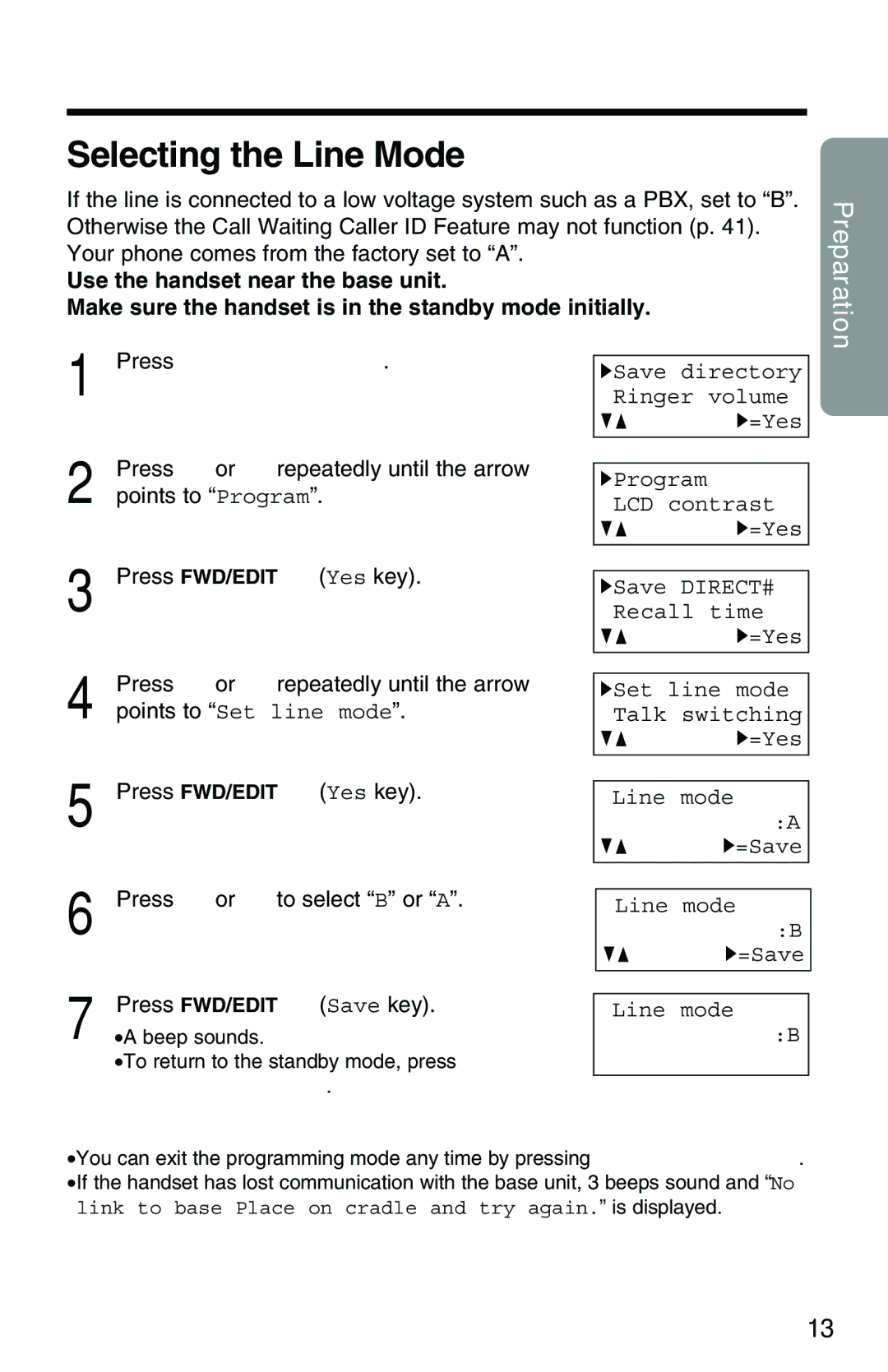 Panasonic KX-TG2551ALS, KX-TG2551NZS operating instructions Selecting the Line Mode 