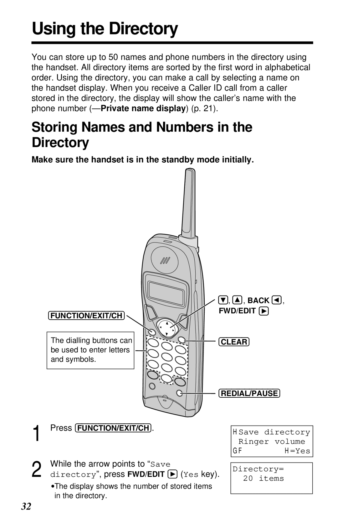 Panasonic KX-TG2551ALS, KX-TG2551NZS operating instructions Using the Directory, Storing Names and Numbers in the Directory 