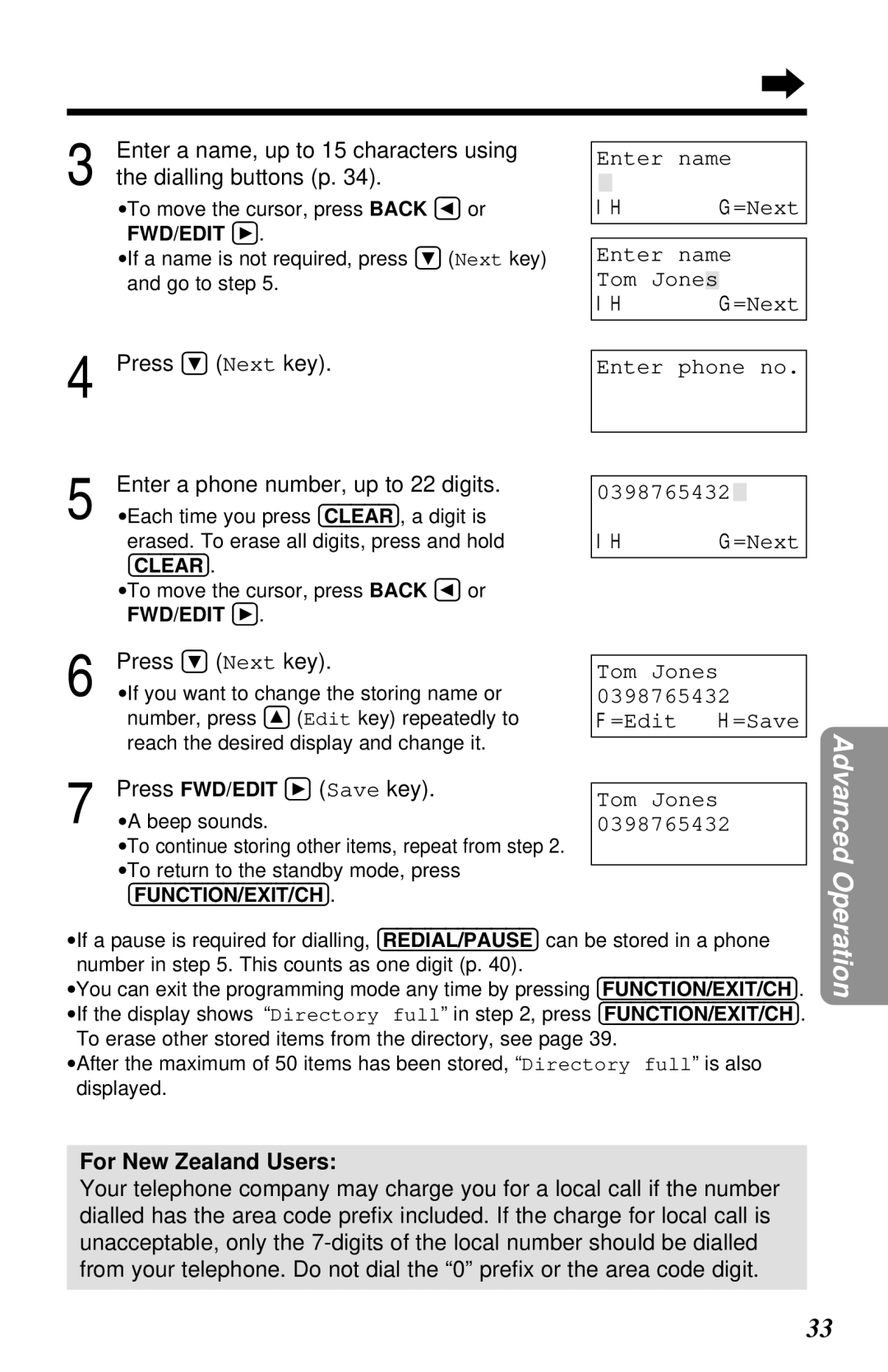 Panasonic KX-TG2551ALS, KX-TG2551NZS operating instructions Enter a name, up to 15 characters using, Dialling buttons p 